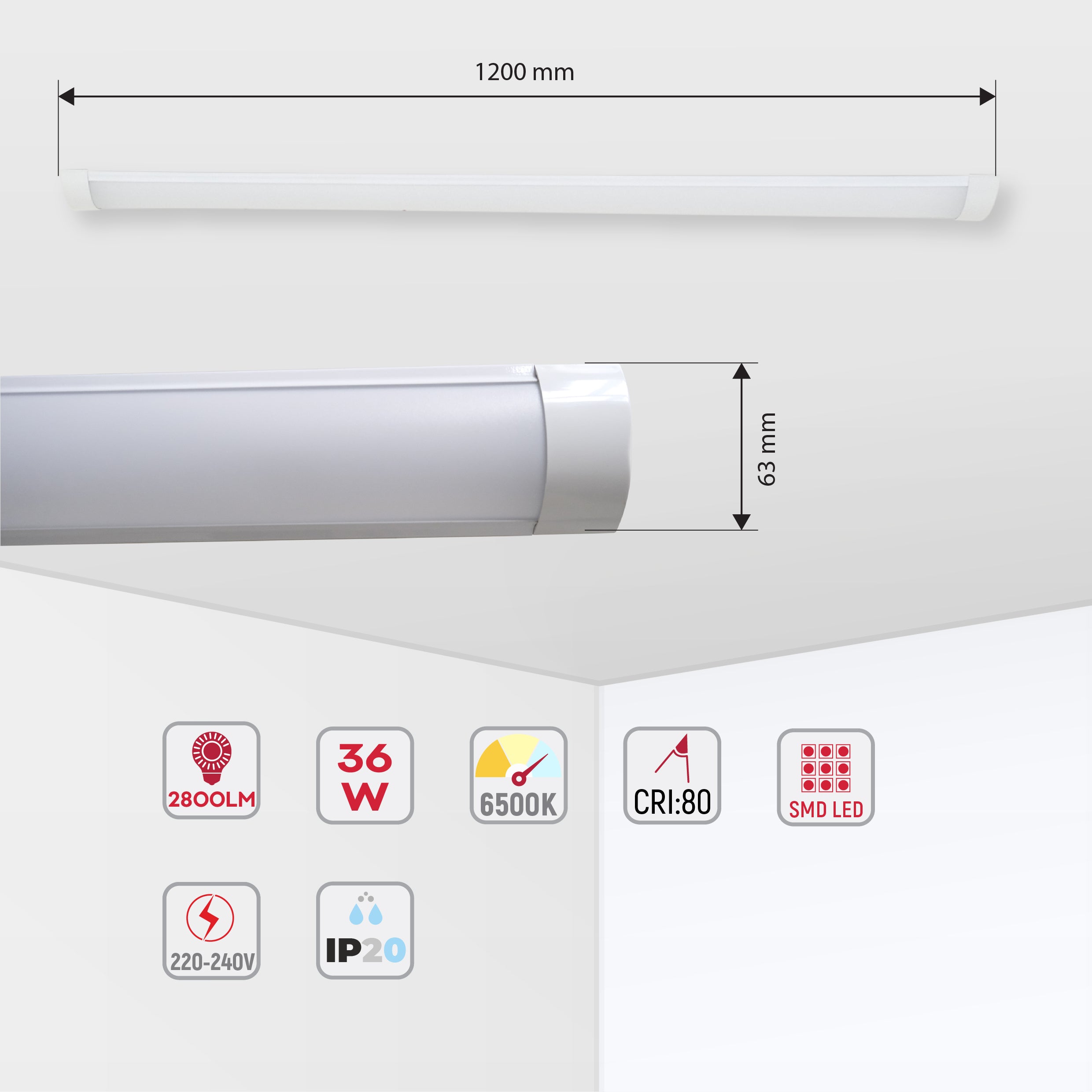 Линейный накладной светильник LED TAB-202 и TAB-402 6500K