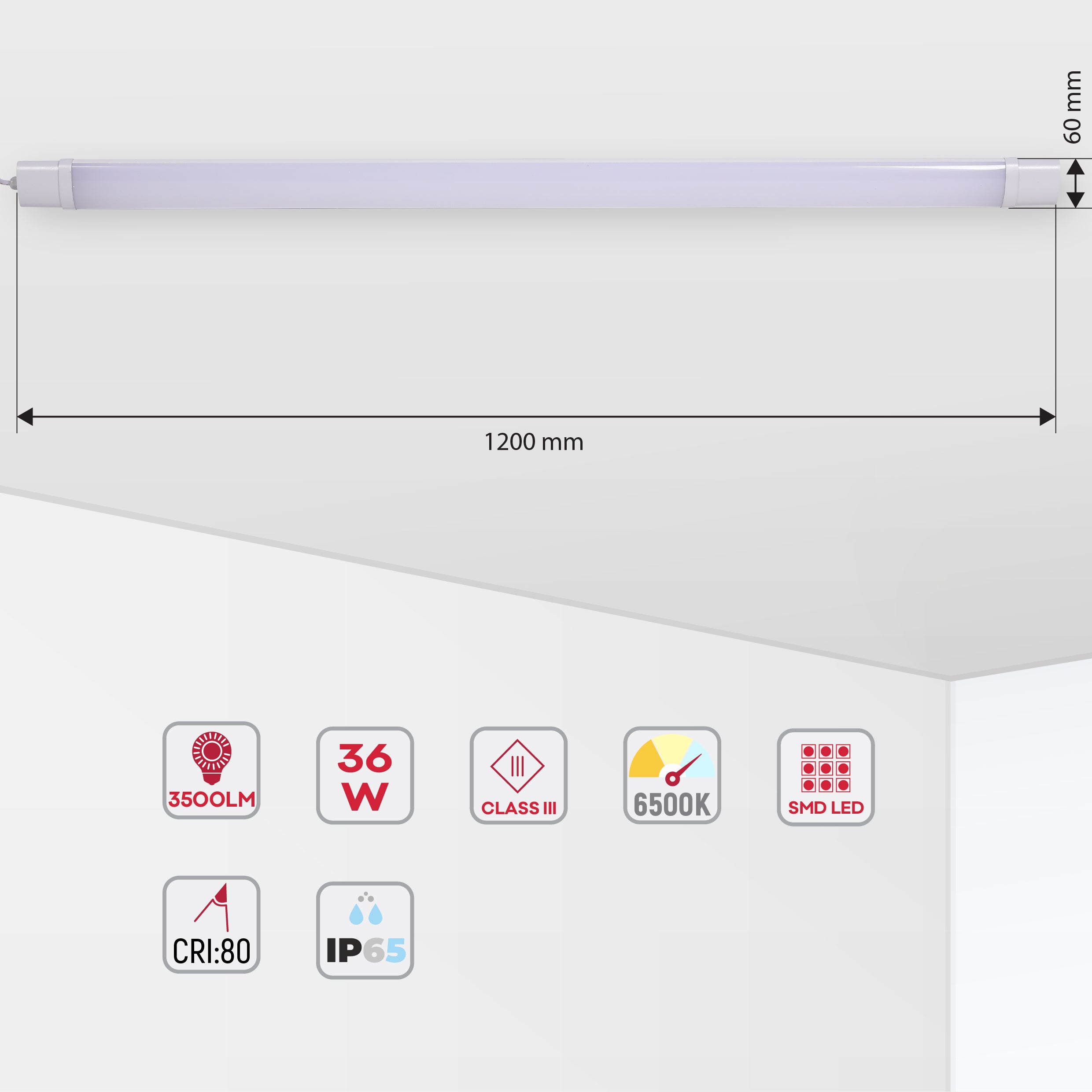 Сенсорный и уличный линейный накладной светильник LED 6500К IP65