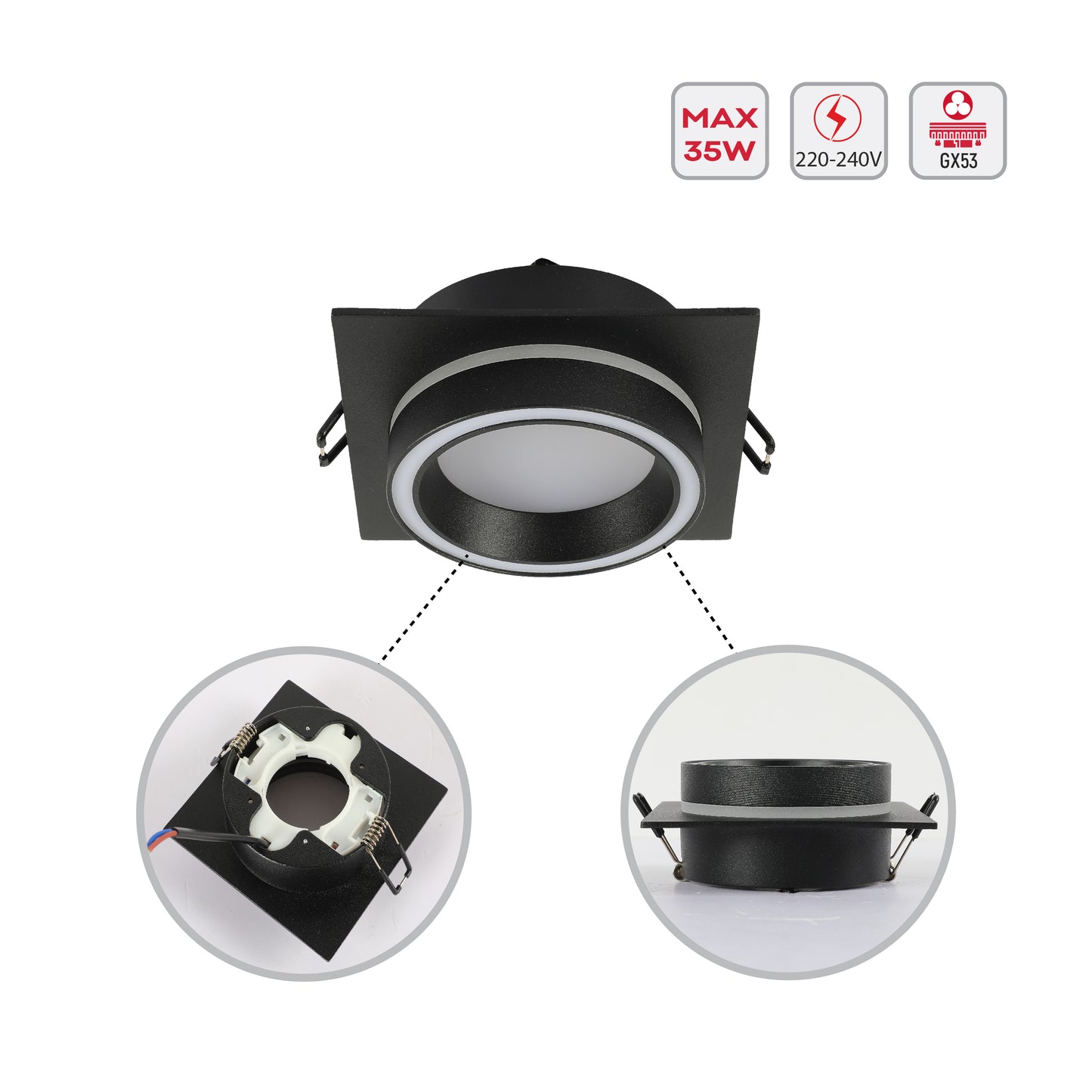 Low UGR Fixed Recessed FR505 GX53 Downlighter Square