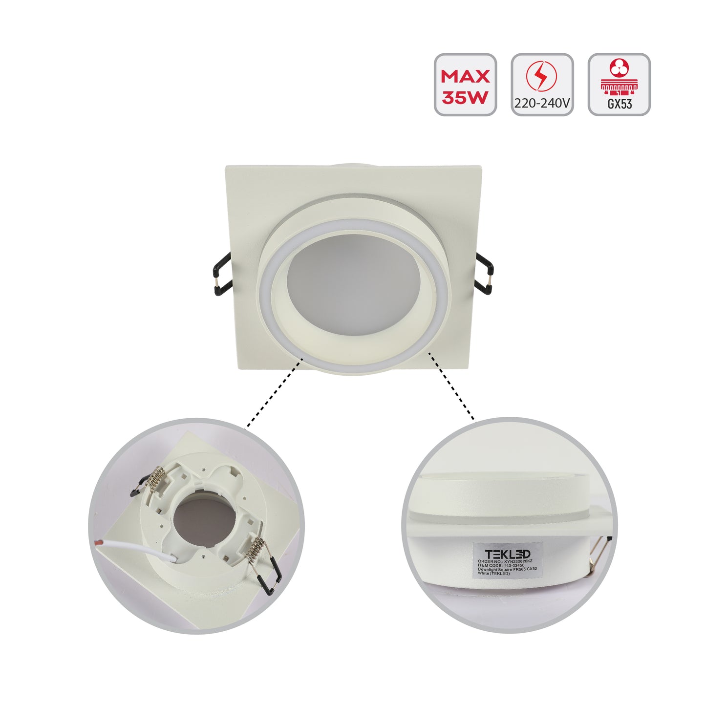 Low UGR Fixed Recessed FR505 GX53 Downlighter Square