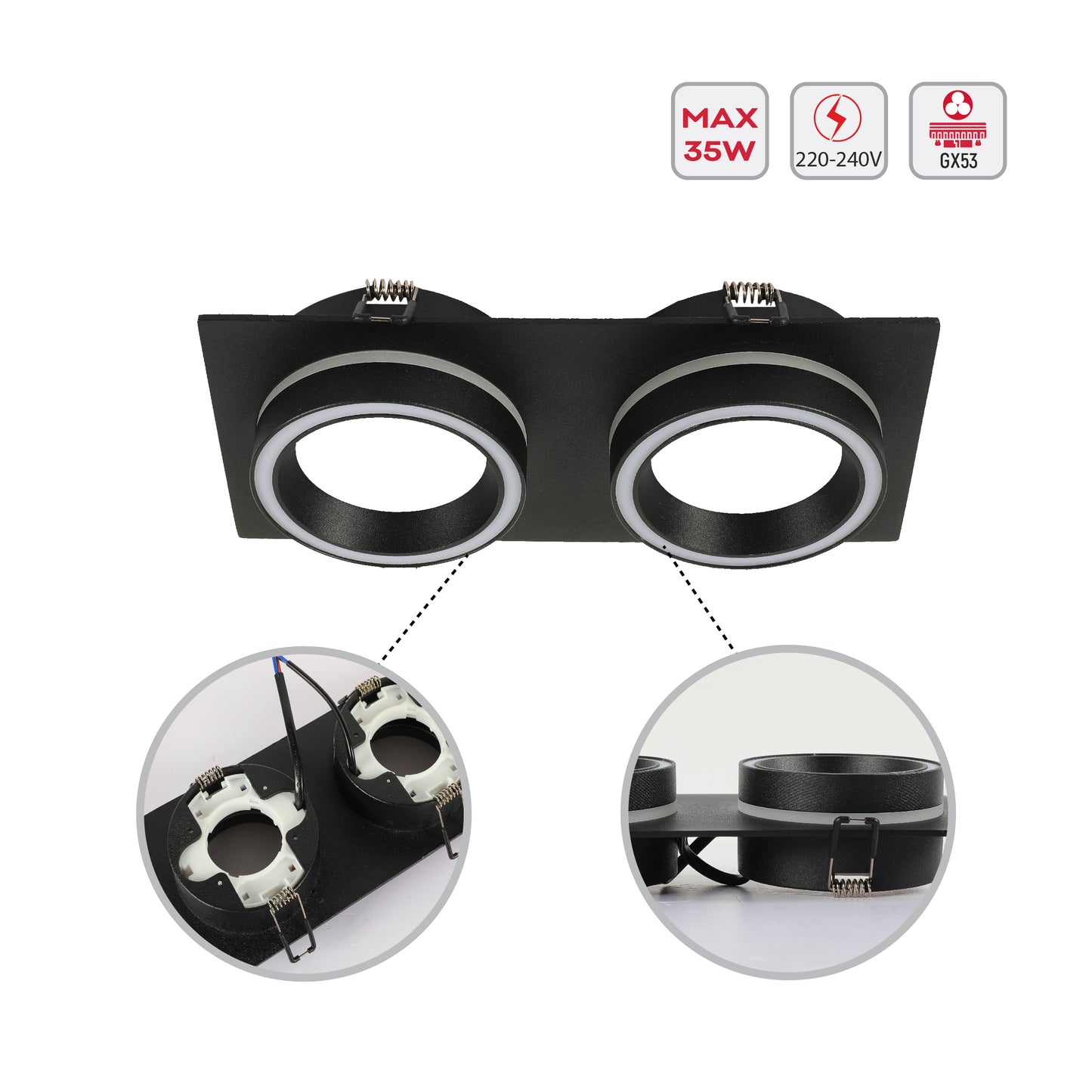 Low UGR Fixed Recessed FR505 GX53 Downlighter Square