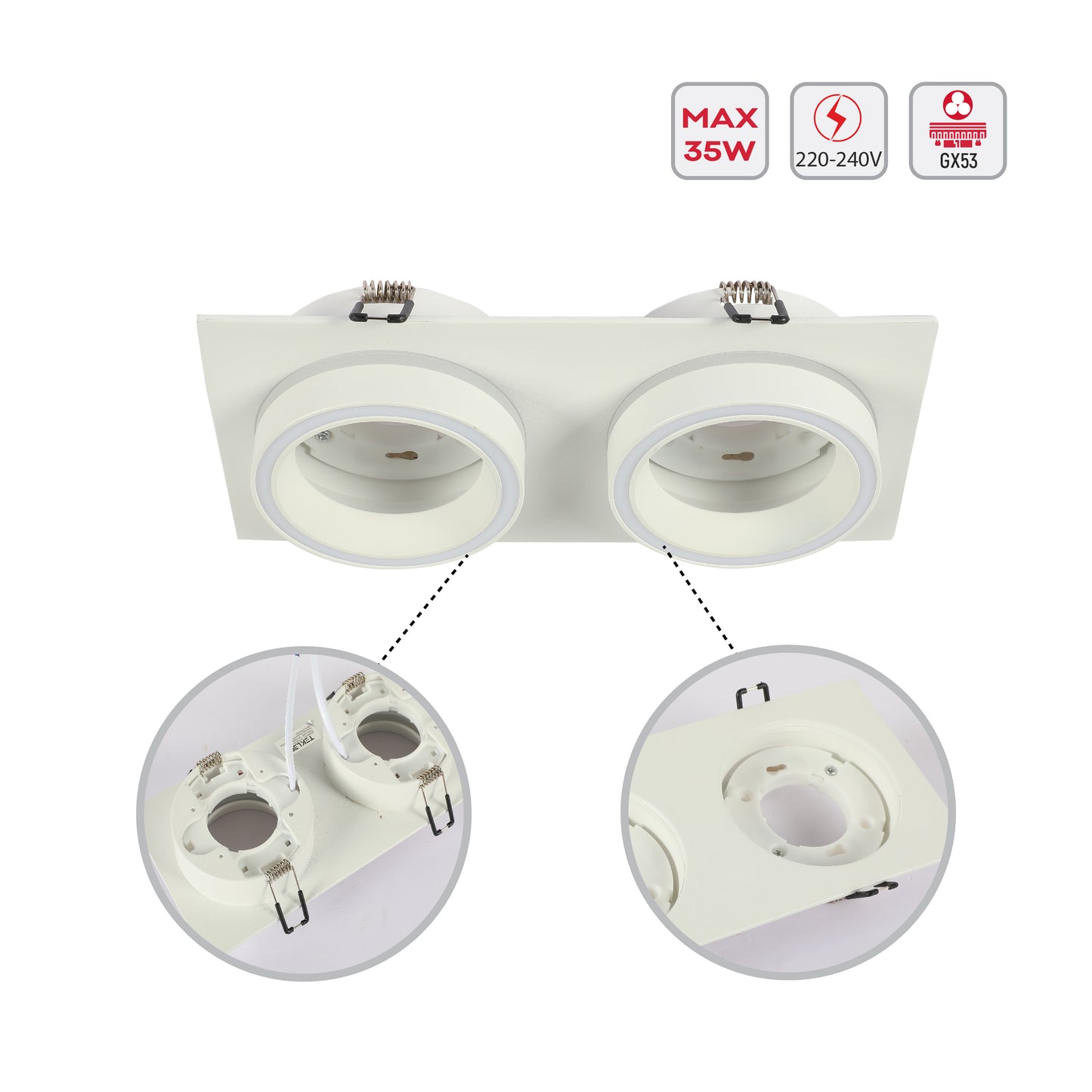 Low UGR Fixed Recessed FR505 GX53 Downlighter Square