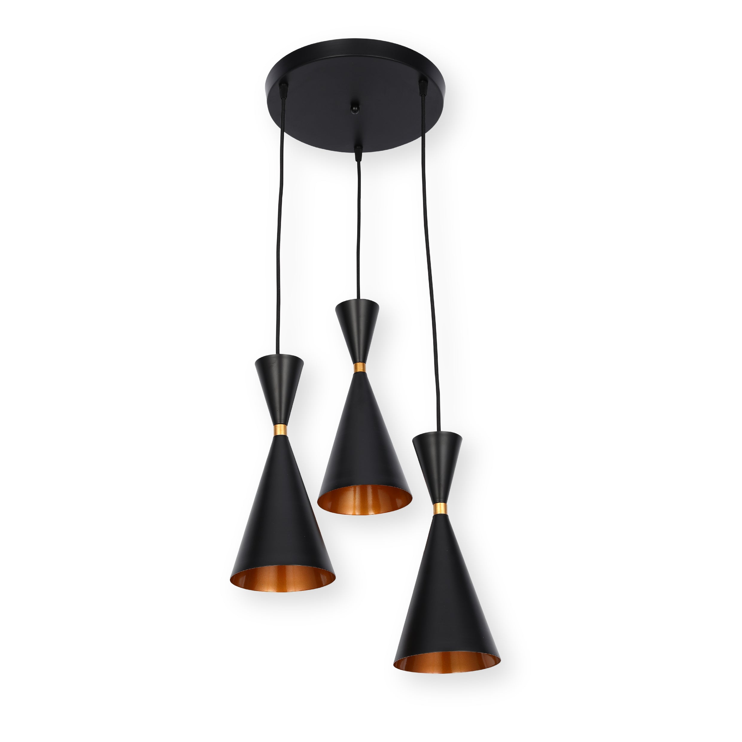 Penn Cone Schoolhouse Orient Жалпақ қара және алтын түсті аспа шамы E27