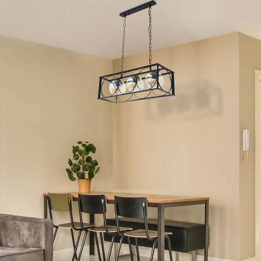 Черный кубоидный металлический светильник с янтарным глобусом для потолка 3xE27