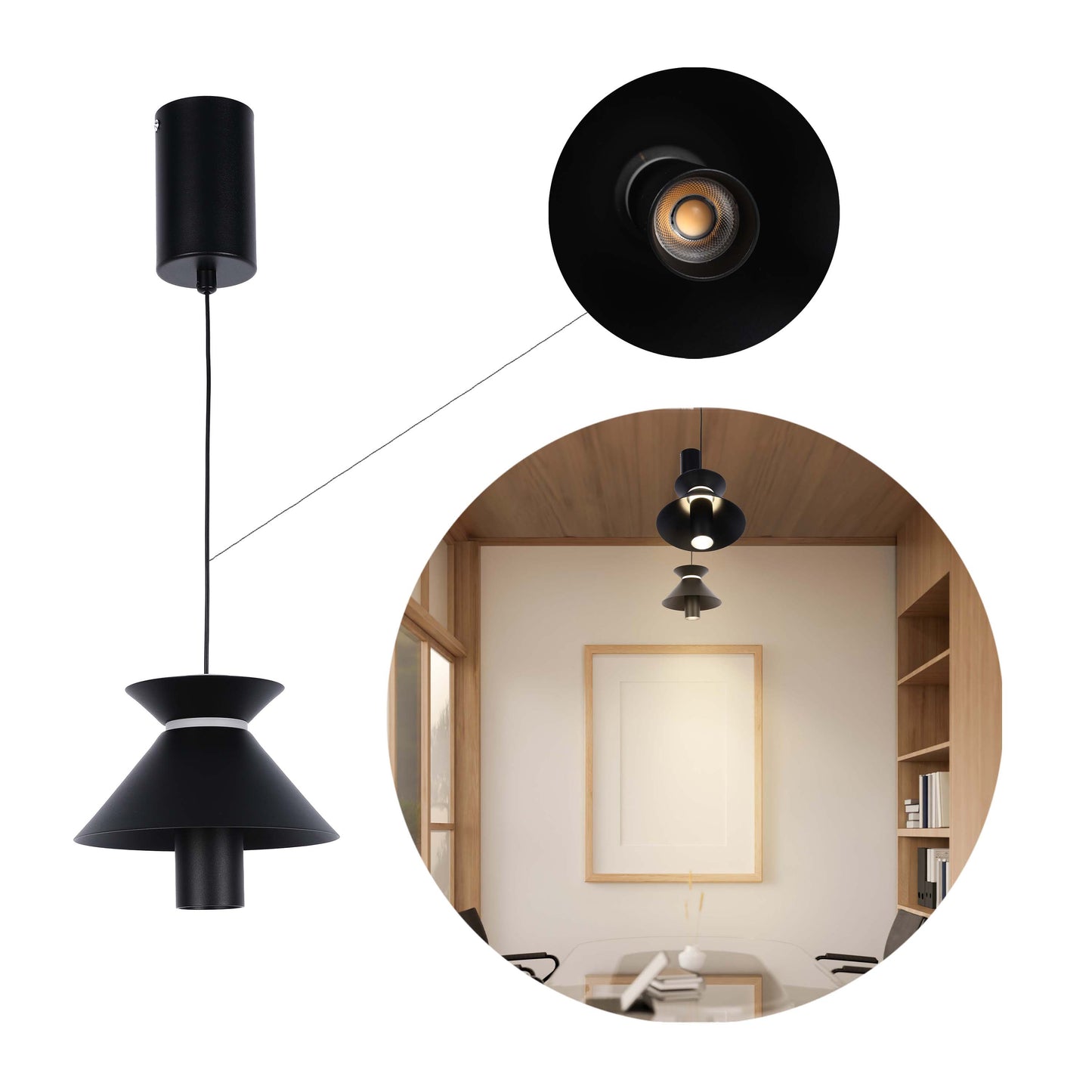 Geometric Hat Plate Suspension Light Single Head Hanging Lamp Integrated LED Modern Cylinder Pendant Ceiling Light Suspended Downlight