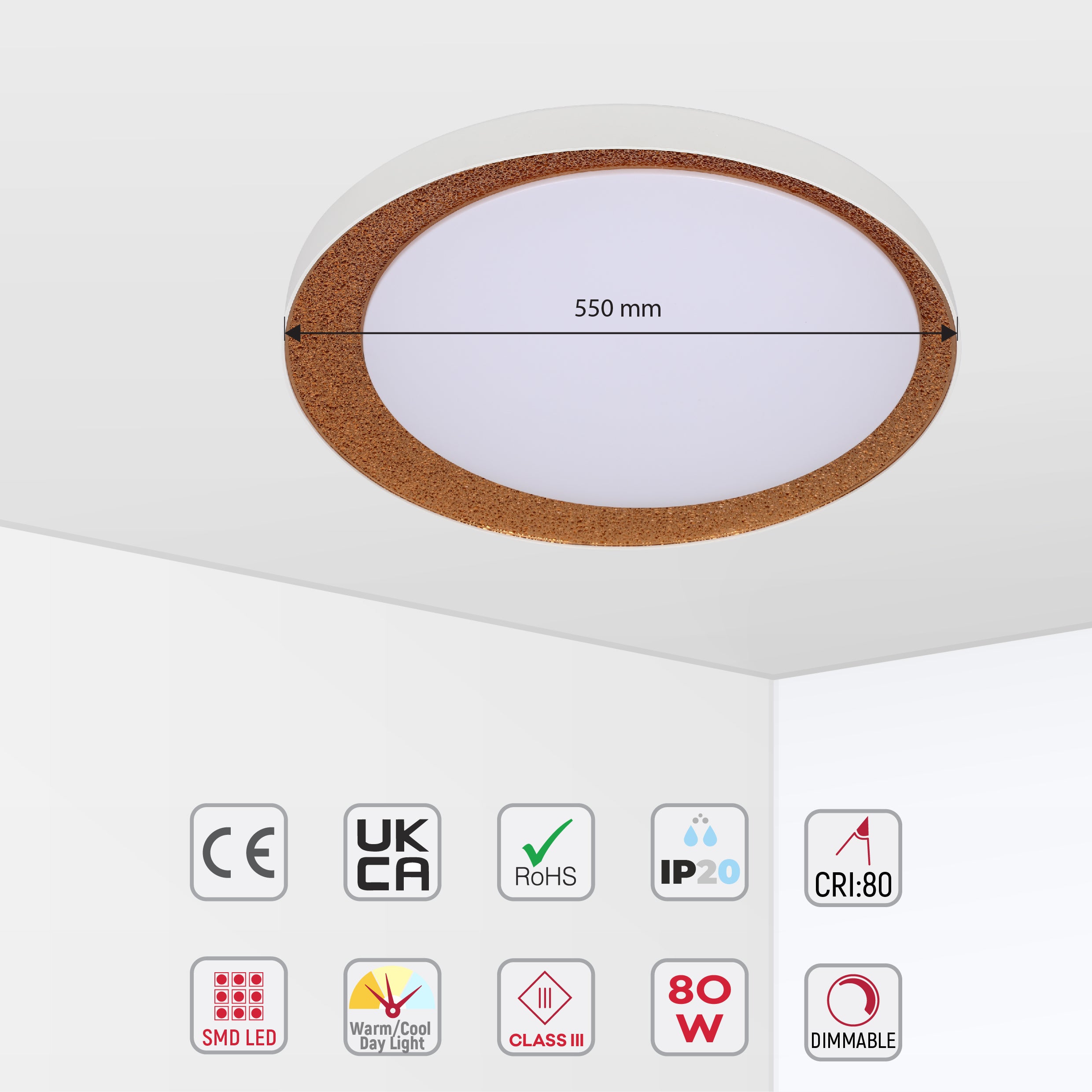 Светодиодный светильник LED 80W SQUARE/ROUND, белый, 3 цвета, диммируемый (Copy)