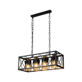 Black Cuboid Metal Amber Cylinder Glass Island Chandelier Ceiling Light 4xE27