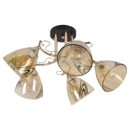 Потолочная люстра 8109 — чёрный металл, золото, янтарное стекло, 3 или 5 ламп E27