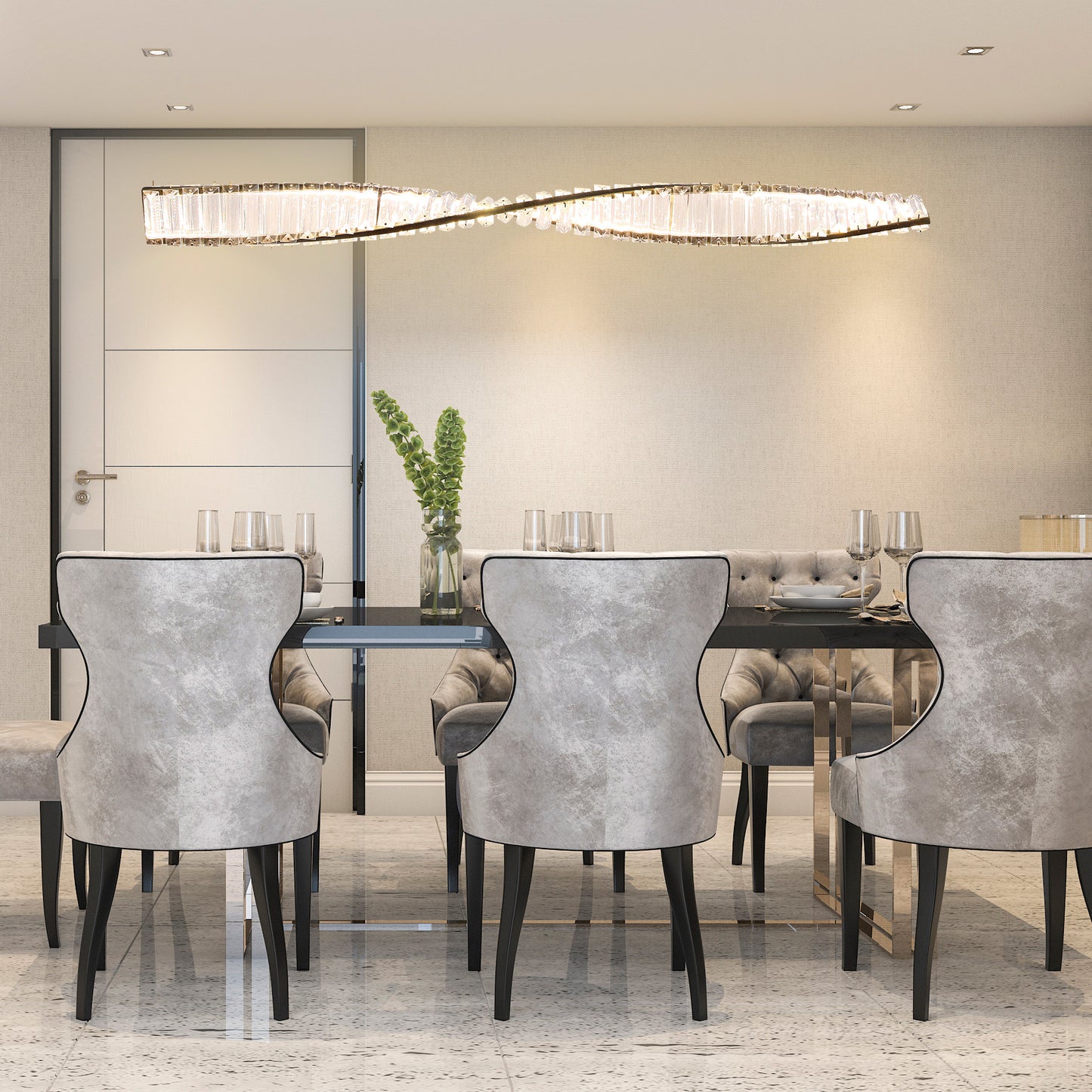 Современная волнообразная люстра с хрустальными акцентами