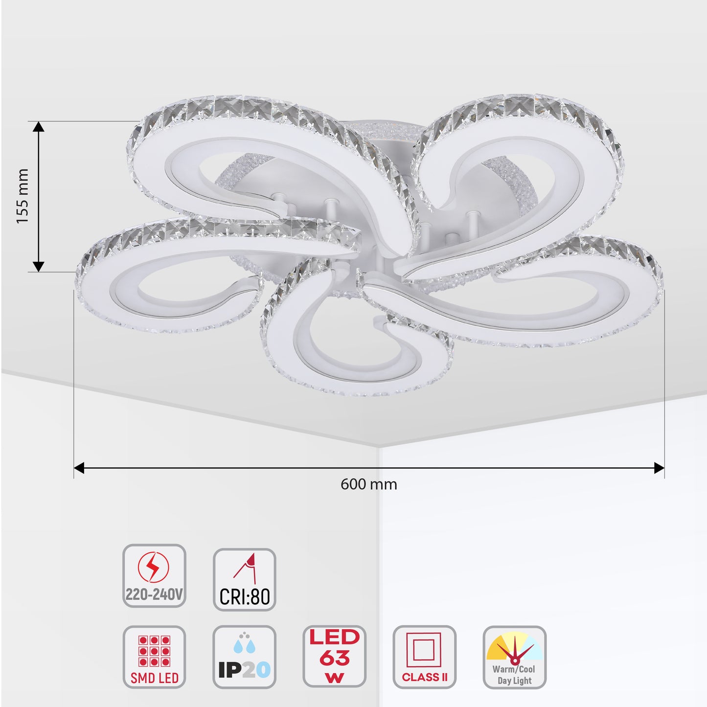 Потолочная LED люстра BS07xx (BS0717 / BS0719 / BS0721 / BS0728) – Хром, 3CCT