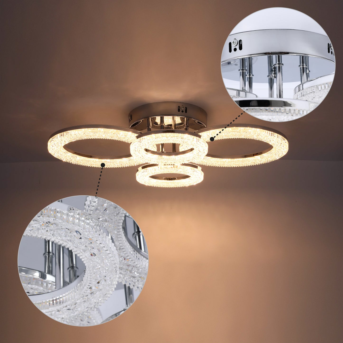 Потолочная LED люстра BS07xx (BS0717 / BS0719 / BS0721 / BS0728) – Хром, 3CCT