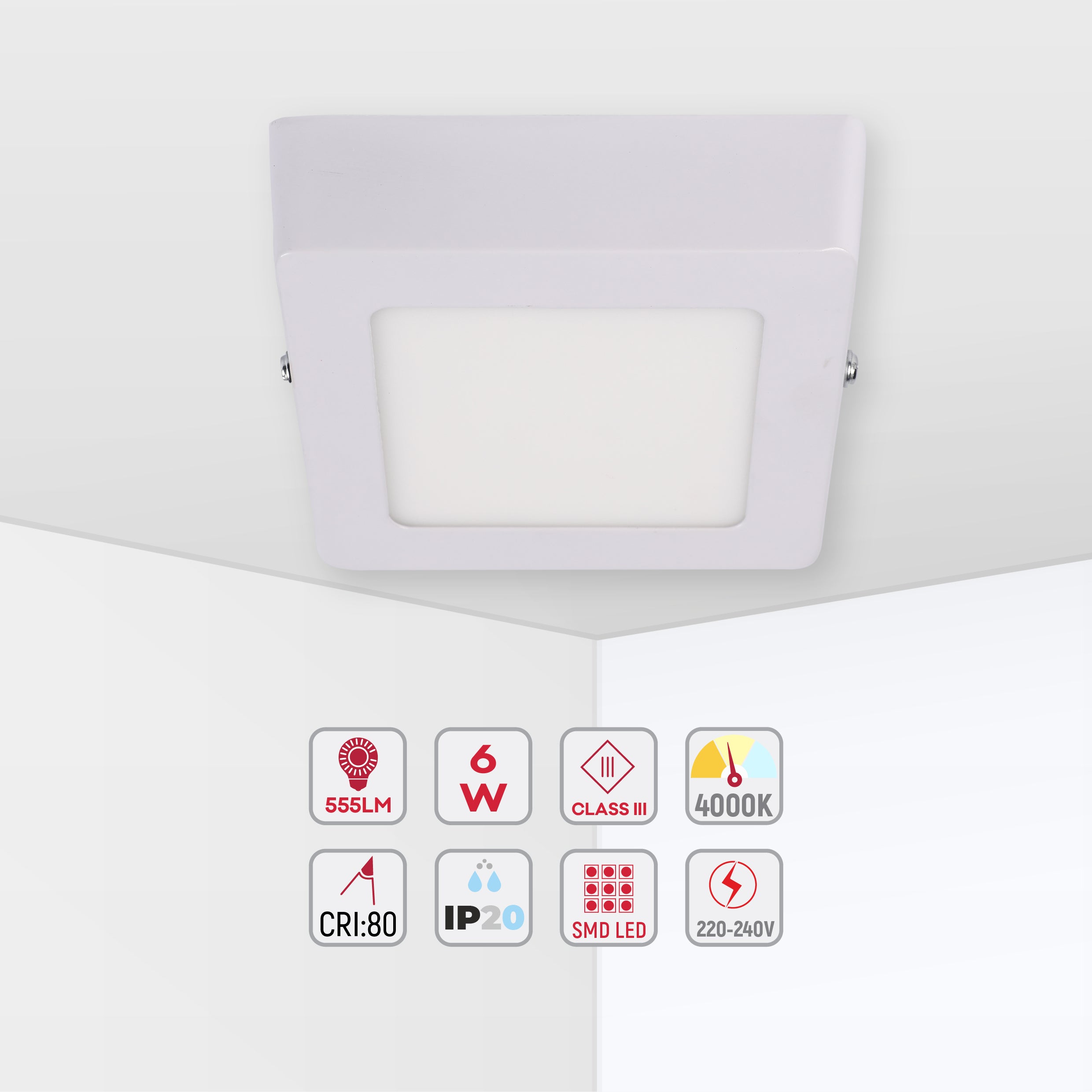 Современный светильник LED-панель квадратная — 6W / 18W / 24W, S/U, 4000K / 6000K