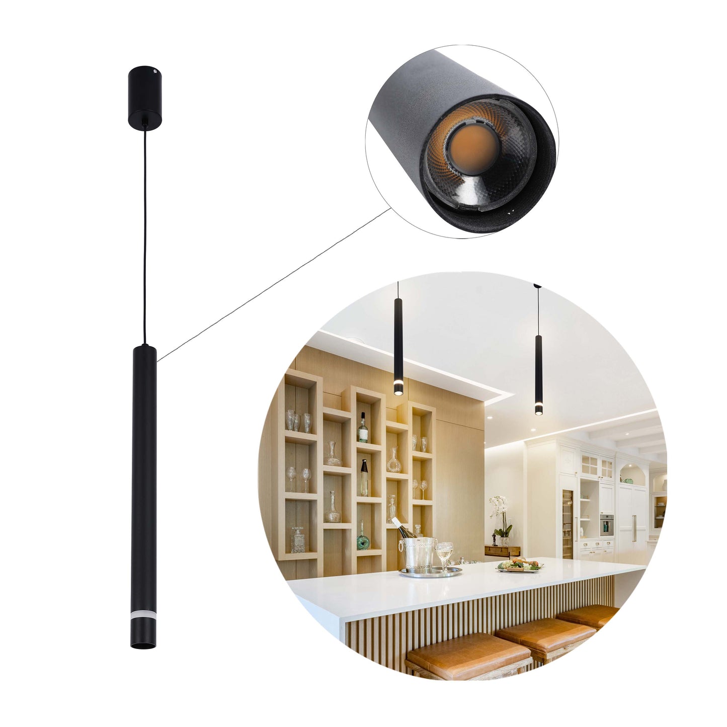 Cylindrical Long Tube Acrylic Shade Suspension Light Single Head Hanging Integrated LED Modern Cylinder Pendant Ceiling Light Suspended Downlight