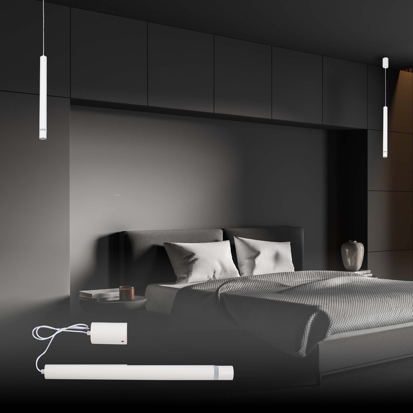 Cylindrical Long Tube Acrylic Shade Suspension Light Single Head Hanging Integrated LED Modern Cylinder Pendant Ceiling Light Suspended Downlight