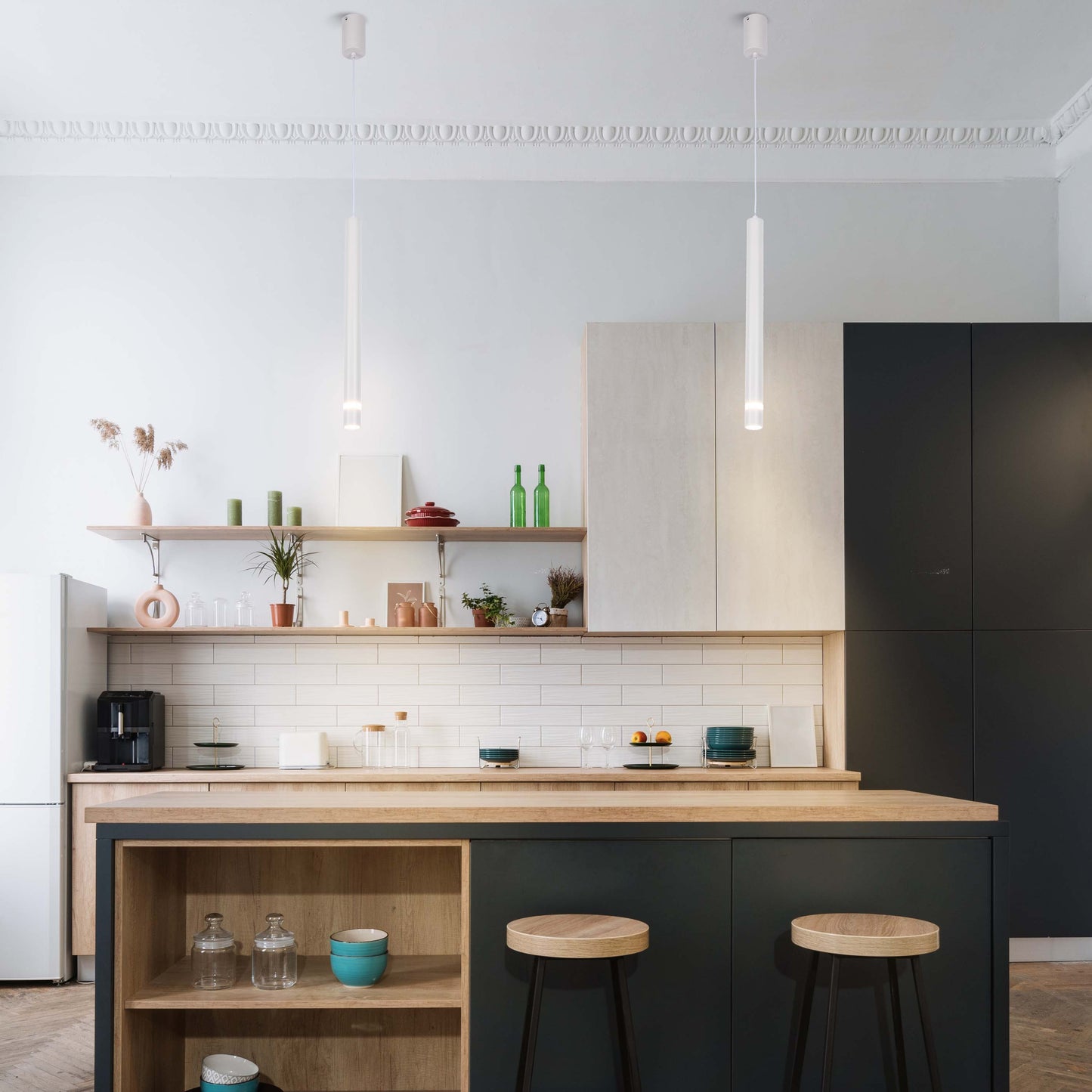 Cylindrical Long Tube Acrylic Shade Suspension Light Single Head Hanging Integrated LED Modern Cylinder Pendant Ceiling Light Suspended Downlight