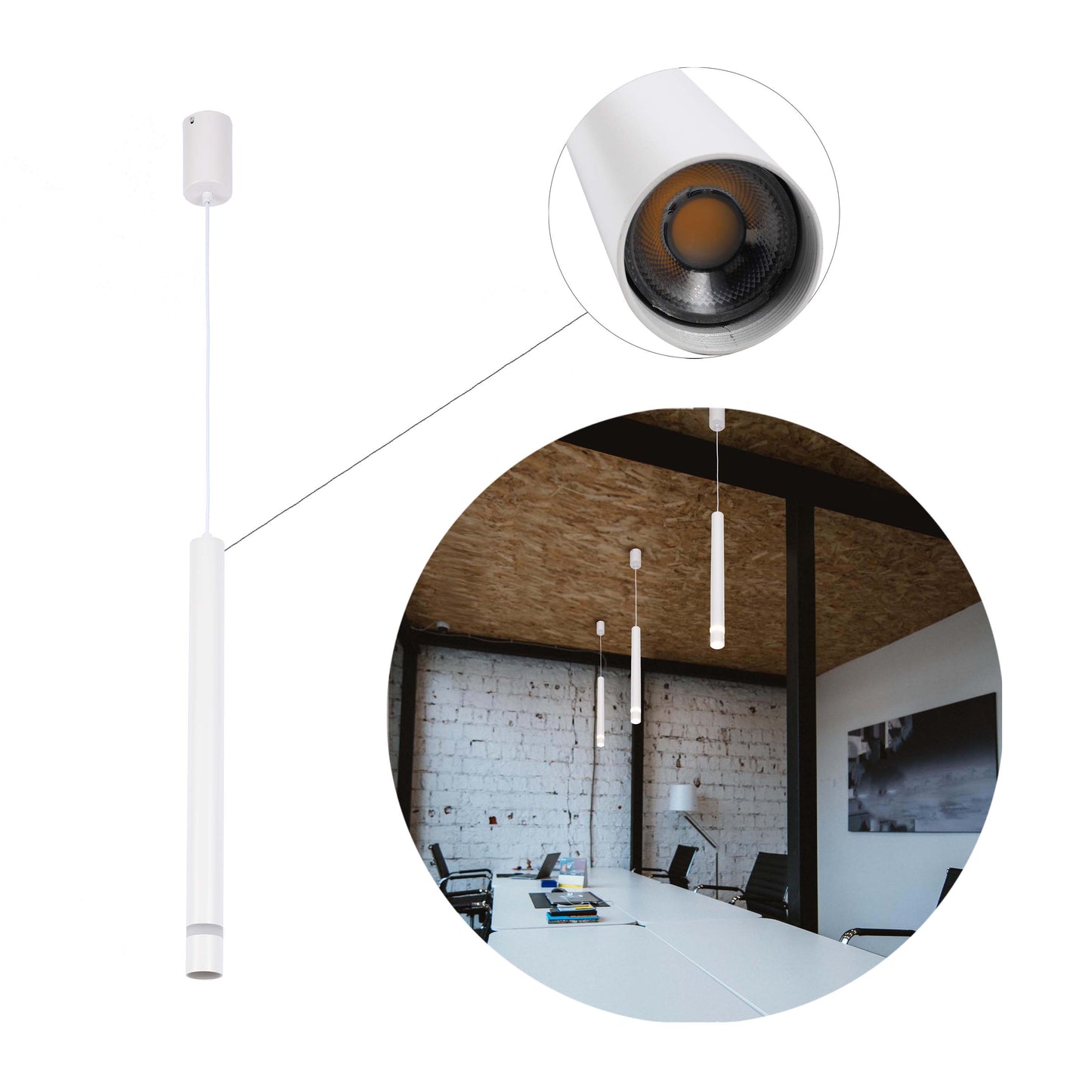 Cylindrical Long Tube Acrylic Shade Suspension Light Single Head Hanging Integrated LED Modern Cylinder Pendant Ceiling Light Suspended Downlight