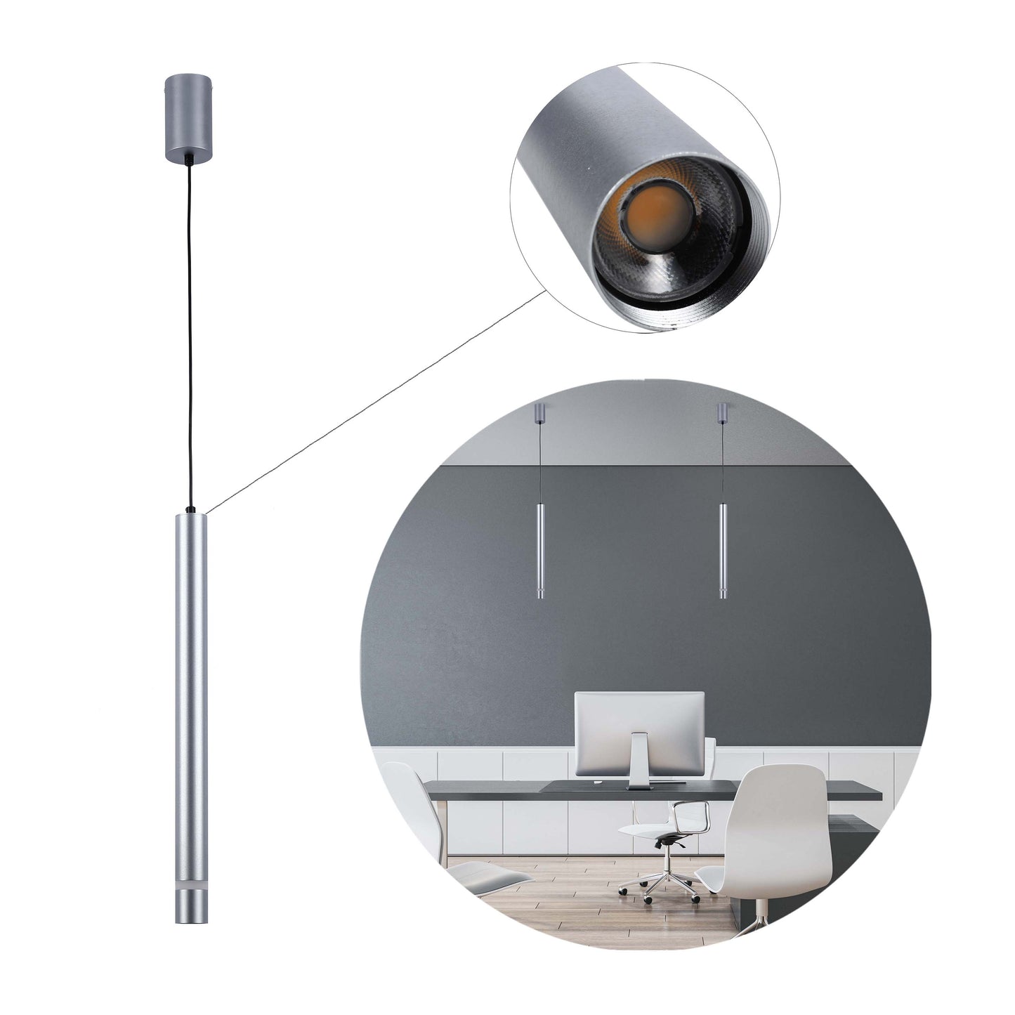 Cylindrical Long Tube Acrylic Shade Suspension Light Single Head Hanging Integrated LED Modern Cylinder Pendant Ceiling Light Suspended Downlight