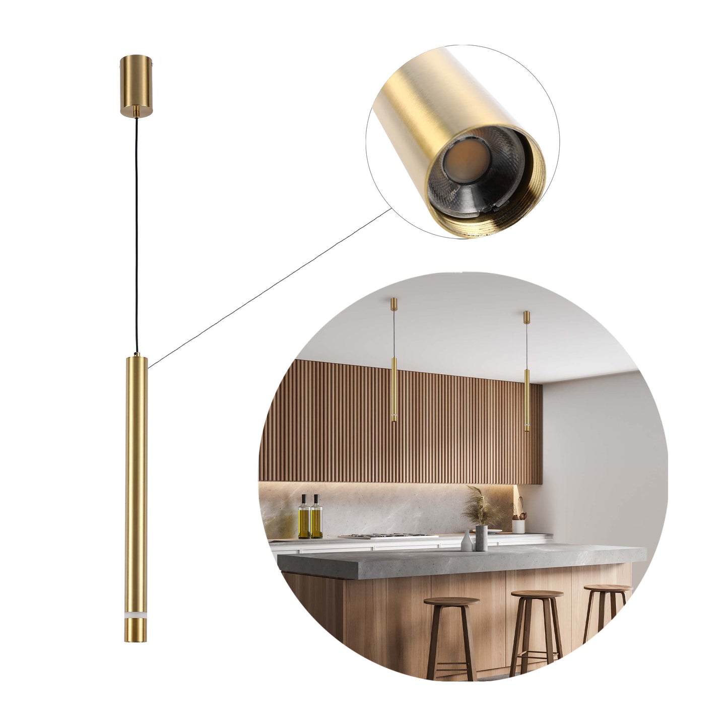 Cylindrical Long Tube Acrylic Shade Suspension Light Single Head Hanging Integrated LED Modern Cylinder Pendant Ceiling Light Suspended Downlight