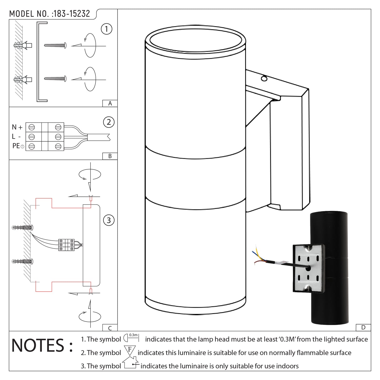 Настенный светильник LED (IP54, 3000K, чёрный)