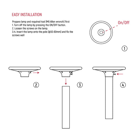 easy to install , user manual for 250cm light pole for solar powered lamp post top area light