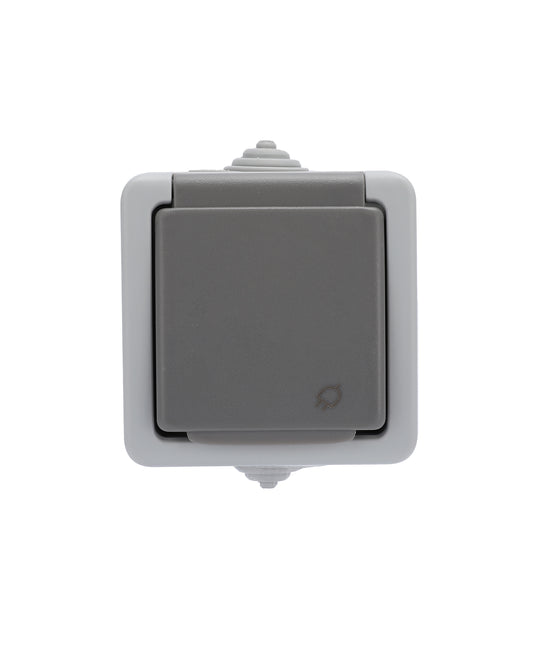 Розетка с/з, с з/ш, о/у, 16А серый IP54 Atlantis