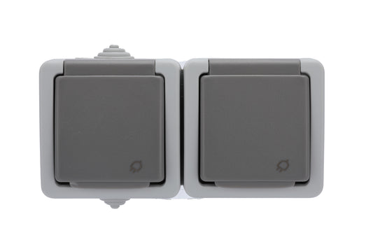 Розетка 2-ая с/з, с з/ш, о/у, 16А серый Atlantis