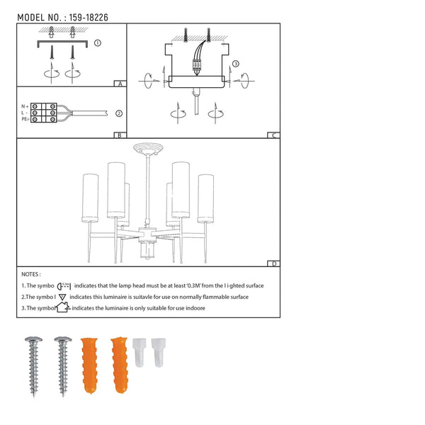 User manual for American Fluted Glass Chandelier Ceiling Light-159-18226