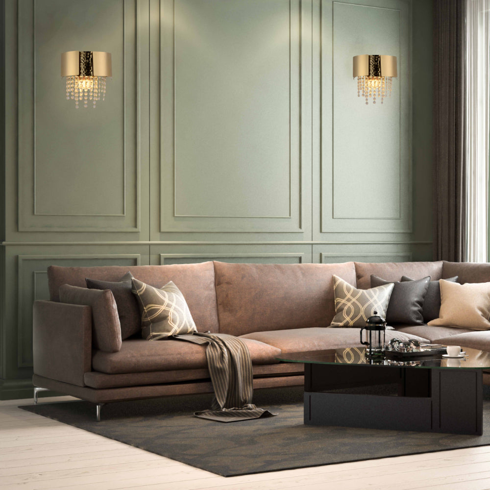 Настенный светильник с димплированными кристаллическими бусинами в старинном золоте, идеально подходит для роскошного интерьера.