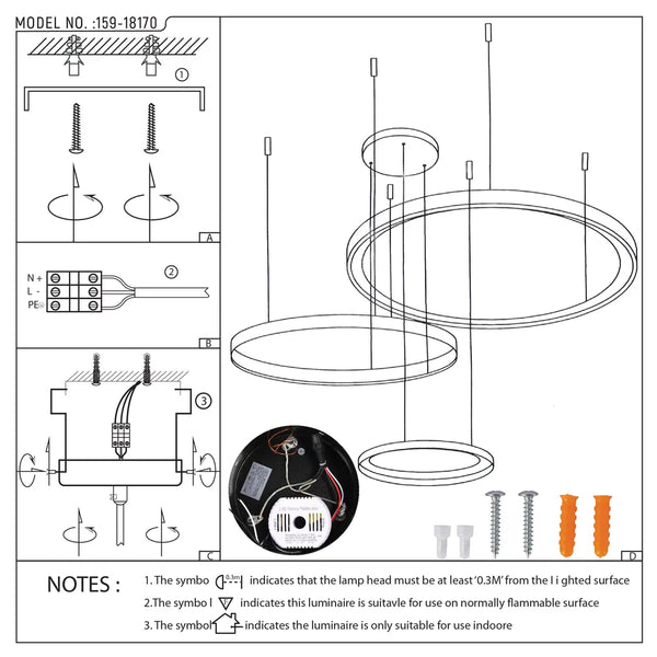User manual for Aurora Flow Dynamic LED Modern Pendant Ceiling Light (Customisable 3 Rings, CCT Adjustable)-159-18170