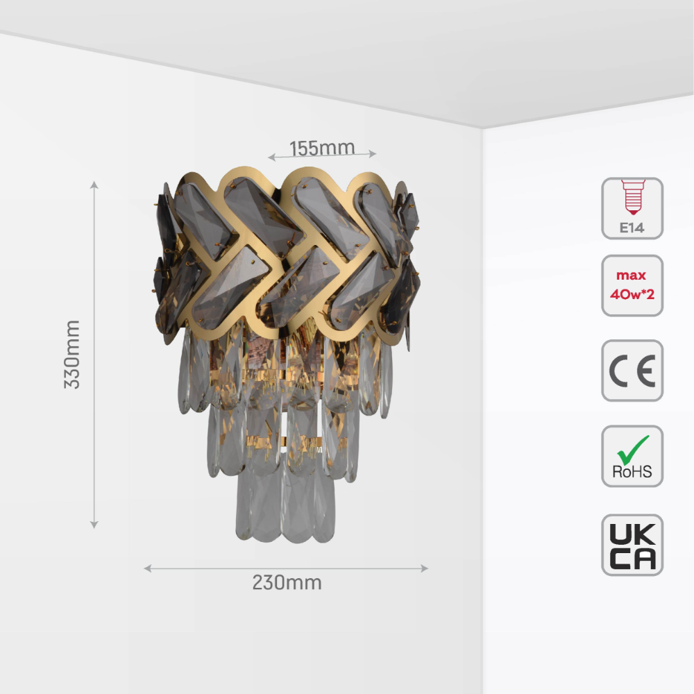 Бра с хрустальной отделкой и золотистым каркасом, идеально подходит для роскошного интерьера в гостиной или спальне.