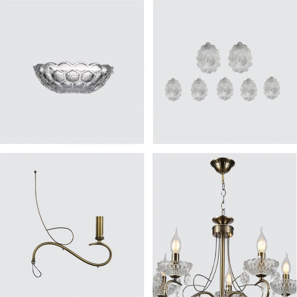 Детали элегантной хрустальной люстры в средиземноморском стиле, идеально подходящей для гостиной или столовой с переходным декором.