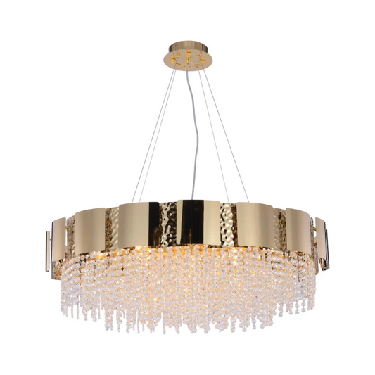 Main image of Dimpled Octagonal Crystal Beads Waterfall Chandelier Ceiling Light Gold | TEKLED 159-17908