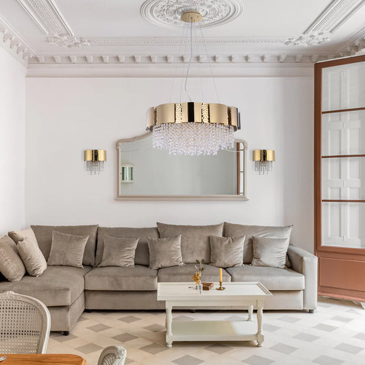 Interior application of Dimpled Octagonal Crystal Beads Waterfall Wall Sconce Light Old Gold | TEKLED 151-19918