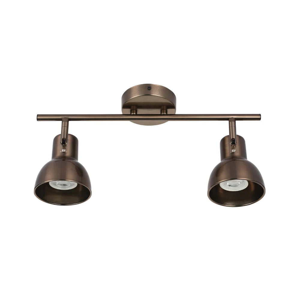 A twin spotlight fitting with a bronze finish, perfect for adding focused lighting to any room.
