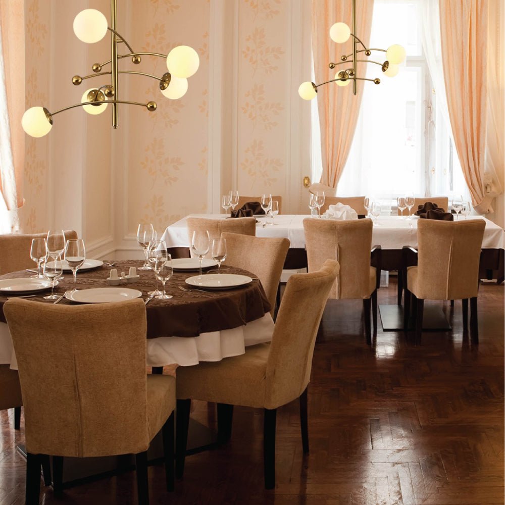 More interior usage of Mace Opal Globe Glasses Gold Metal Sputnik Chandelier Ceiling Light with 5xG9 Fittings | TEKLED 158-19712