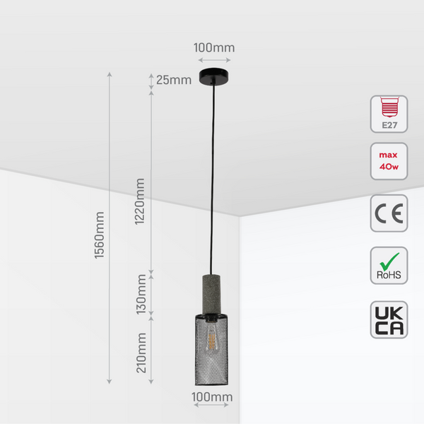 Четверка подвесных светильников из текстурного бетона с металлическими абажурами, идеально подходит для современных интерьеров.