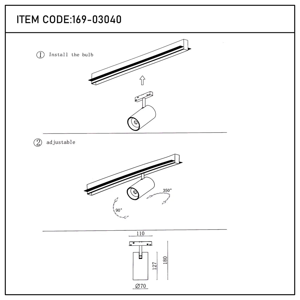 Close shot of the LED Cylinder Magnetic Rotatable Track Light 20W 48V Cool White 4000K Black Finish(TEKLED)-169-03040-169-03040