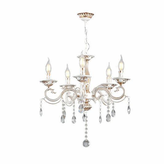 Main image of 5 Arm Chandelier Light Ceiling Light Traditional French Vintage Retro Candle Metal and Crystal Gold Aged Cream 5xE14 | TEKLED 159-17830
