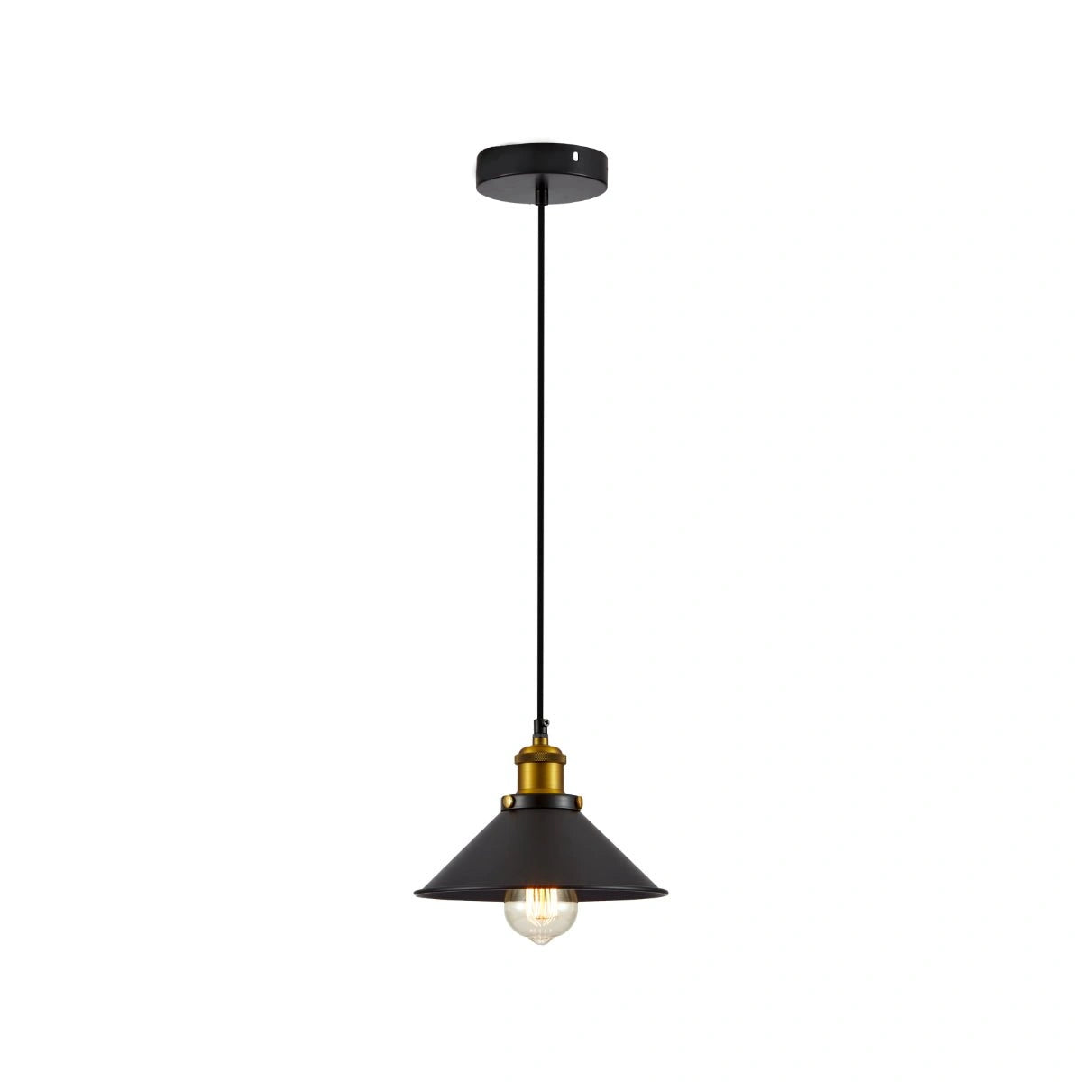 Главное изображение небольшого черного металлического подвесного света, идеального для кухни в современном стиле.