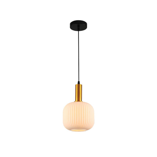 Main image of Sawyer Ribbed Fluted Reeded Maloto Lantern Green Opal Purple Amber Glass Pendant Ceiling Light E27 Gold Metal Top | TEKLED 150-18720