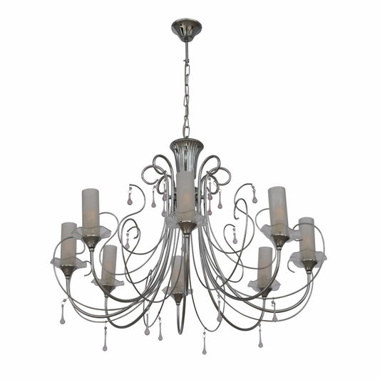 Main image of Opal Cylinder Glass Chrome Metal 8 Arm Chandelier with 8xE14 Fitting | TEKLED 158-17818