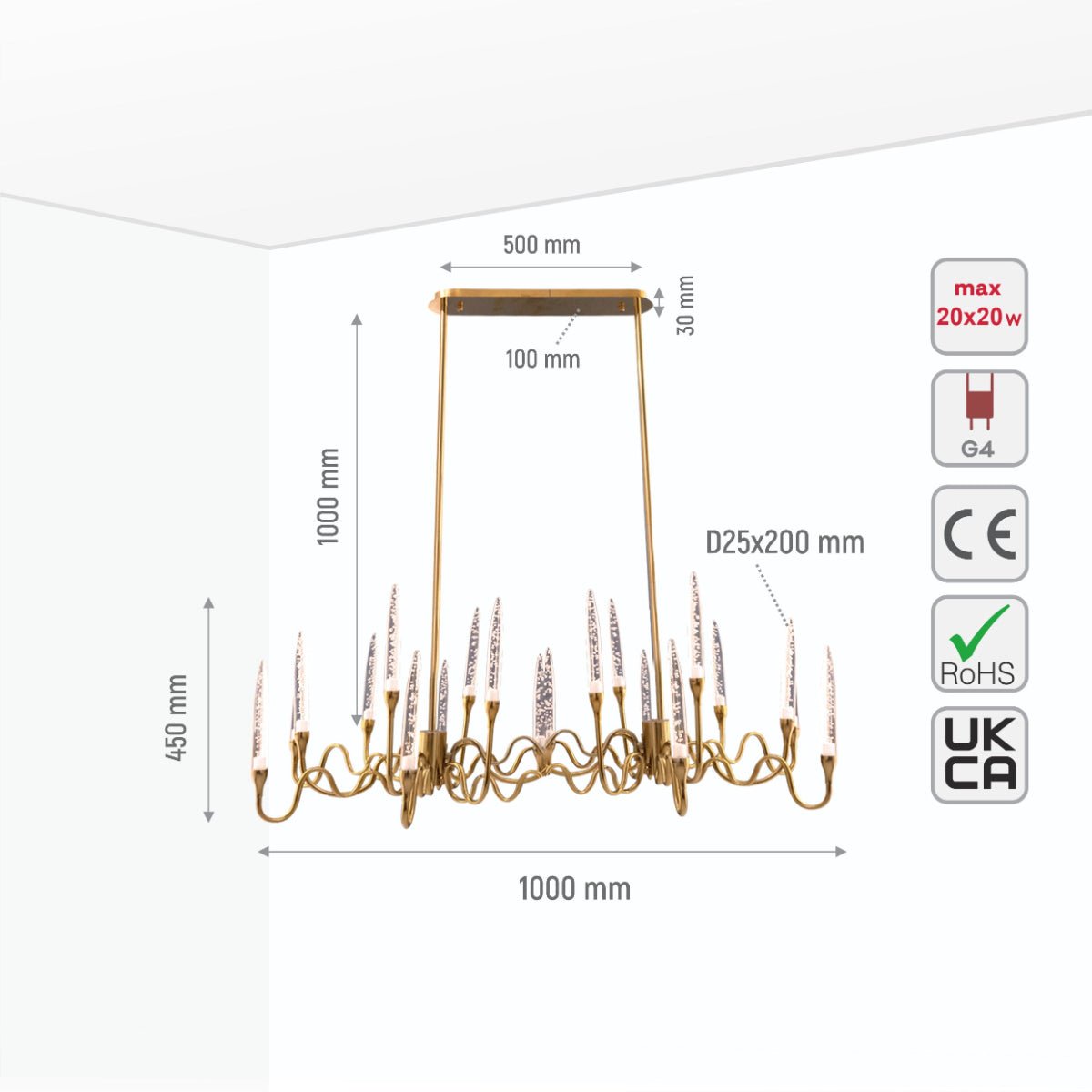 Size and specs of Candle French Mediterranean Tiered Gold Finishing Kitchen Island Chandelier Ceiling Light with 20xG4 | TEKLED 159-17520