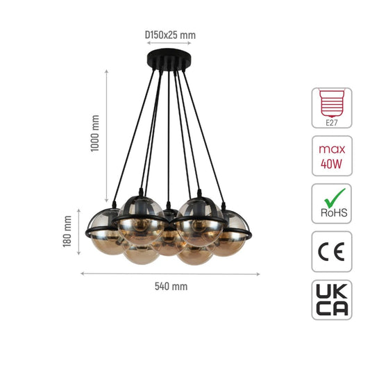 Технические характеристики современного потолочного светильника с 7 E27 патронами и размером, идеальным для любых интерьеров.