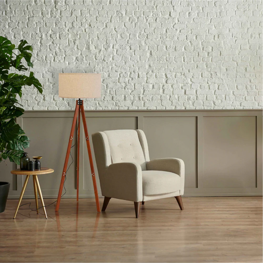 Interior application of Mid-century Wooden Tripod Vintage Floor Lamp Dark Brown Flaxen | TEKLED 130-03516