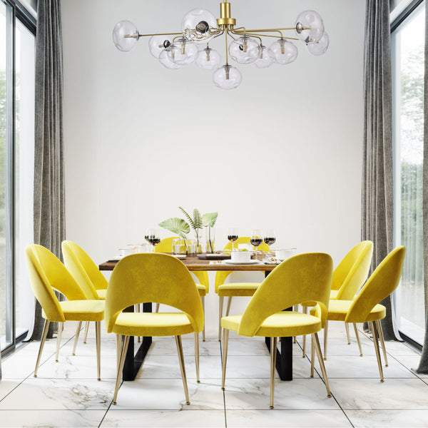 Многоармельная потолочная люстра с димпльными глобусами в элегантном золоте для современных интерьеров.