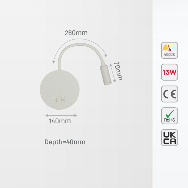 Настенный светильник с изогнутым кронштейном, идеально подходит для чтения в спальне в современном декоре.