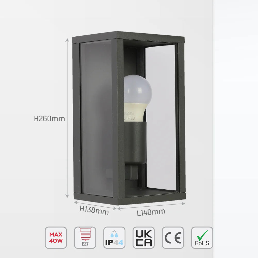 Oxford Box Outdoor Lantern Wall Light E27 Dark Grey 5