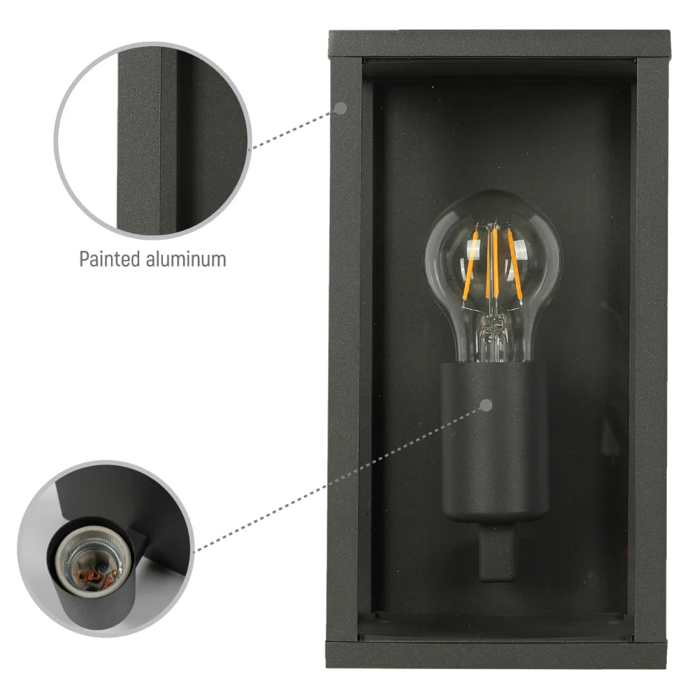 Oxford Box Outdoor Lantern Wall Light E27 Dark Grey 6