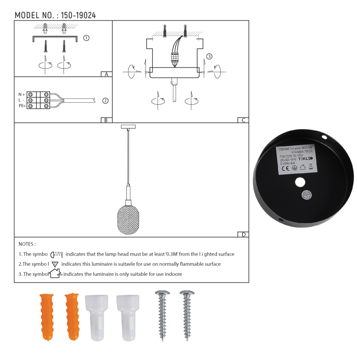 Технический чертеж овального подвесного света с золотыми деталями, показывающий размеры и инструкции по установке.
