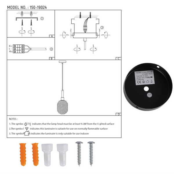 Технический чертеж овального подвесного света с золотыми деталями, показывающий размеры и инструкции по установке.